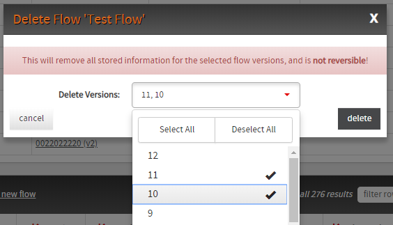 customer control flows delete dialog box