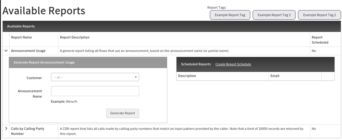 reports screen example