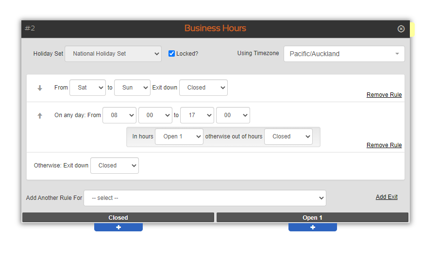 the business hours node - rule 1