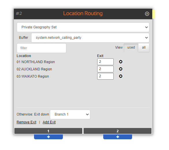 the Location Routing node used tab